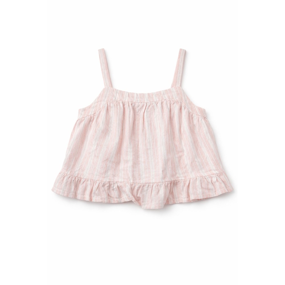 Nordstrom Cami Top Kids 3 Pink White Striped Linen Blend Ruffle Back Button